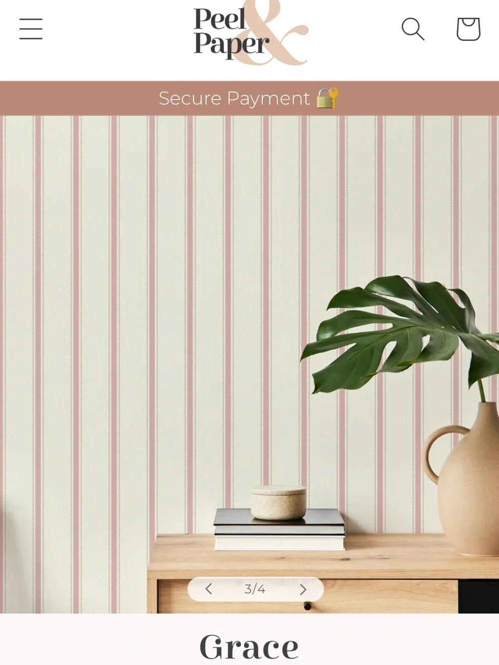 Peel & Stick Wallpaper: Grace Ticking Stripe 7.5’ W x 10’ (75sqft)